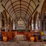 Nave of the Church of Saint Pancras, Widecombe-in-the-Moor, Dartmoor, Devon. The Late Gothic church dates from the 14th century.